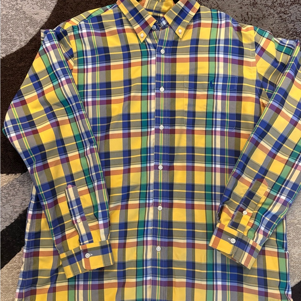 Ralph Lauren Yellow and Blue Plaid Men's Shirt